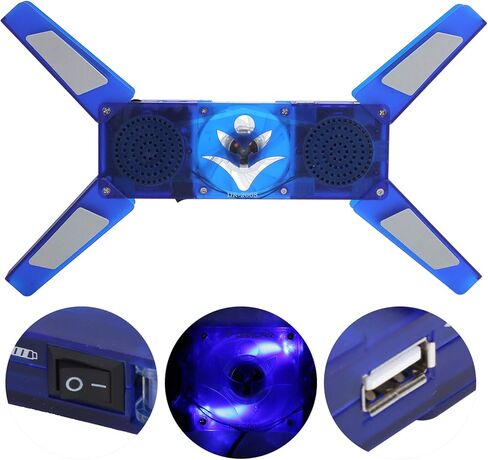 Foldable Laptop Cooling Pad with USB Hub and LED Lights, Low Noise Computer Cooler Fan with Built - in Stereo Speakers, Adjustable Blue LED Display for Notebook Heat in Kuwait