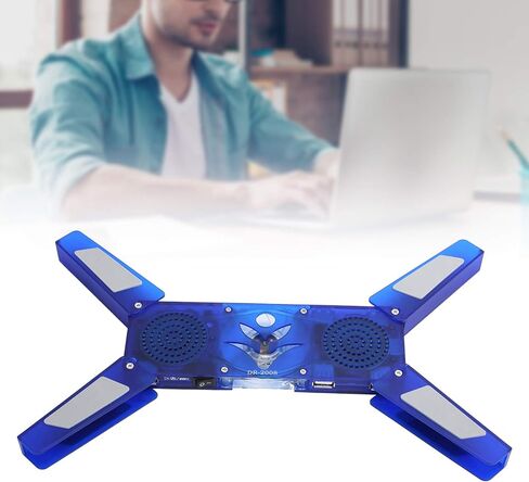 Foldable Laptop Cooling Pad with USB Hub and LED Lights, Low Noise Computer Cooler Fan with Built - in Stereo Speakers, Adjustable Blue LED Display for Notebook Heat in Kuwait