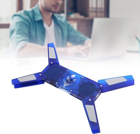 Foldable Laptop Cooling Pad with USB Hub and LED Lights, Low Noise Computer Cooler Fan with Built - in Stereo Speakers, Adjustable Blue LED Display for Notebook Heat in Kuwait