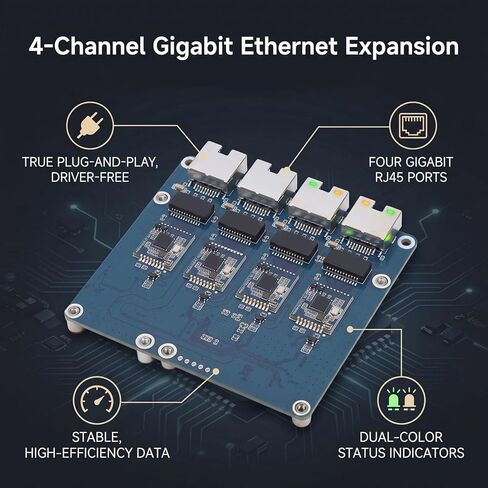 Yunseity PCIe إلى Gigabit ETH Board، بطاقة توسيع إيثرنت ذات 4 منافذ مع التوصيل والتشغيل، لا يتطلب برنامج تشغيل، لـ 5، متوافق مع شرائح RTL8153 in Kuwait