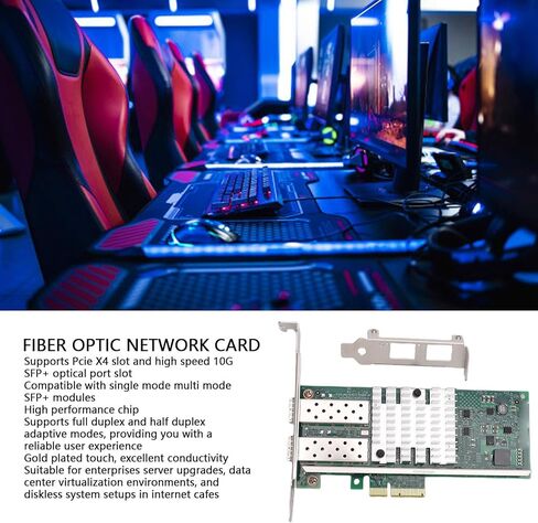 LICAEVEY 10Gbps Fiber Optic Network Card, Dual SFP Ports PCIe x4 Ethernet Adapter with 82599ES Chip and 2 Multi Mode Modules, for Server Data Center in Kuwait