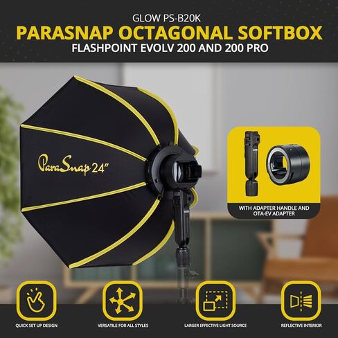Glow ParaSnap PS-B24K صندوق سوفت بوكس ​​مثمن مقاس 24 بوصة لـ Flashpoint eVOLV 200 و200 Pro Light in Kuwait