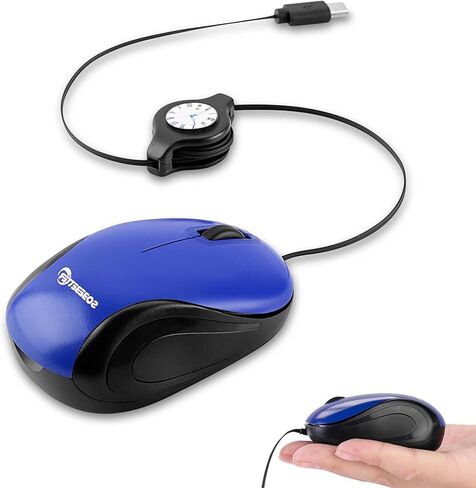 Mini Wired USB-C Mouse, Plug & Play, 27inch Retractable Cable Small Portable Travel Optical Mouse, for Small Hand, Laptop MacBook Tablet Smartphone, Gift for Kids Student Travel Outdoor Work(Bleu) in Kuwait
