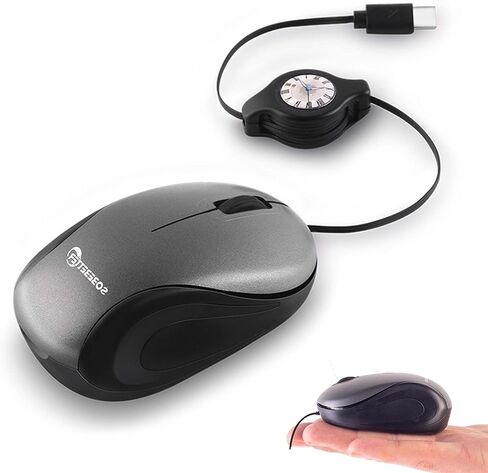 Mini Wired USB-C Mouse, Plug & Play, 27inch Retractable Cable Small Portable Travel Optical Mouse, for Small Hand, Laptop MacBook Tablet Smartphone, Gift for Kids Student Travel Outdoor Work(Bleu) in Kuwait