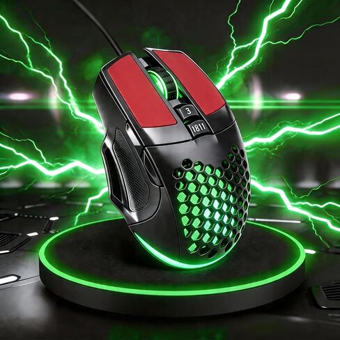【 Plug and Play - 59 Inch Cable 】 2026 Wired Gaming USB Mouse - Honeycomb Hollow - Anti-Slip - RGB Lighting - Ultra Lightweight Design - 4 Adjustable DPI - Office & Gaming Universal in Kuwait