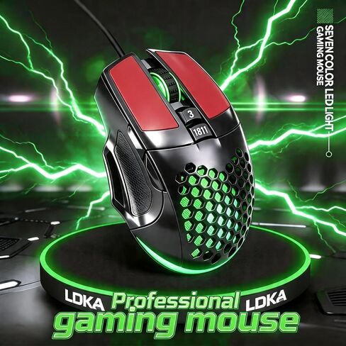 【 Plug and Play - 59 Inch Cable 】 2026 Wired Gaming USB Mouse - Honeycomb Hollow - Anti-Slip - RGB Lighting - Ultra Lightweight Design - 4 Adjustable DPI - Office & Gaming Universal in Kuwait