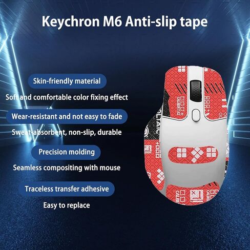 شريط قبضة الماوس NOUKAJU تغطية كاملة لـ Keychron M6، شريط قبضة الماوس المضاد للانزلاق، مجموعة ترقية الفئران الاحترافية ذاتية اللصق ومقاومة للعرق (أحمر) in Kuwait
