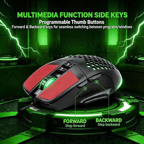 【 Plug and Play - 59 Inch Cable 】 2026 Wired Gaming USB Mouse - Honeycomb Hollow - Anti-Slip - RGB Lighting - Ultra Lightweight Design - 4 Adjustable DPI - Office & Gaming Universal in Kuwait