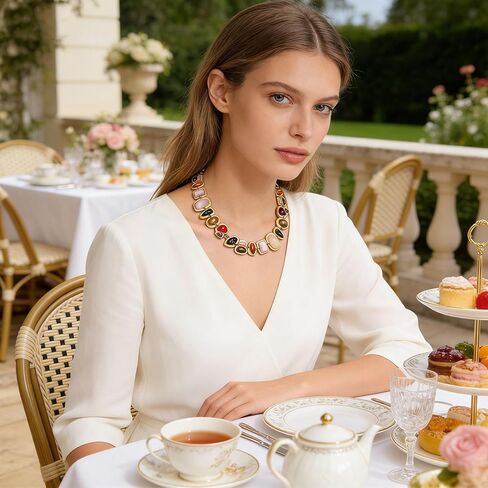 BVGA Gold Gemstone Charm Choker Necklace for Women Colorful Vintage Resin Gem Link Necklace Retro Jewelry Gifts in Saudi Arabia
