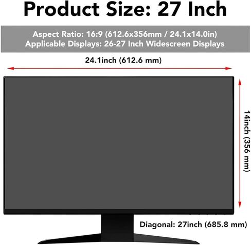 27 Inch Computer Privacy Screen Filter Removable Hanging Design Anti Blue Light Protection for 26-27 Inch 16:9 Widescreen Displays with PET Material Private Viewing from 60 Angle in Kuwait