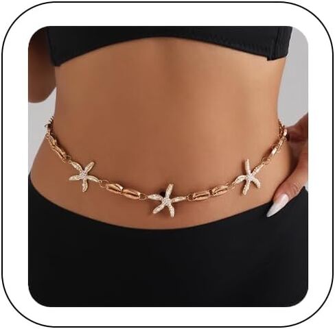 Seashell Starfish Chains Waist for Women Beach Mermaid Body Chains Bikini Pearl Body Chain Adjustable Waterproof Belly Waist Jewelry Summer Festival Mermaid Party Accessories in Saudi Arabia