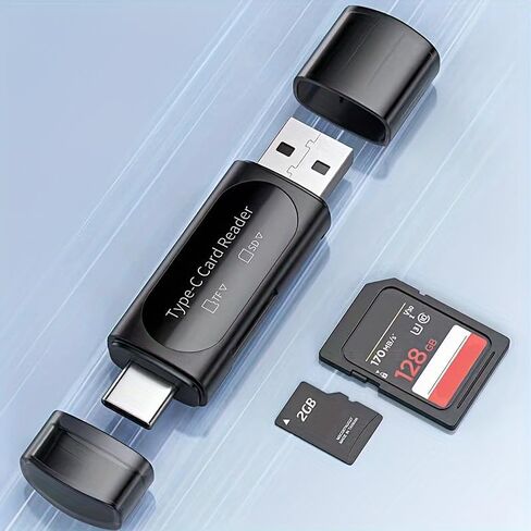 [قارئ ذاكرة بفتحة بطاقة مزدوجة] قارئ بطاقات USB 4 في 1 | اكتب محول C/USB A إلى SD/XC/HC | فتحة مزدوجة للكمبيوتر الشخصي، جالاكسي، الكمبيوتر اللوحي، هواوي (أسود) in Kuwait