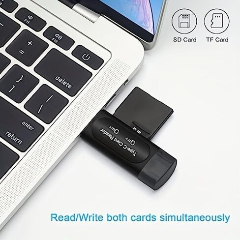 [قارئ ذاكرة بفتحة بطاقة مزدوجة] قارئ بطاقات USB 4 في 1 | اكتب محول C/USB A إلى SD/XC/HC | فتحة مزدوجة للكمبيوتر الشخصي، جالاكسي، الكمبيوتر اللوحي، هواوي (أسود) in Kuwait