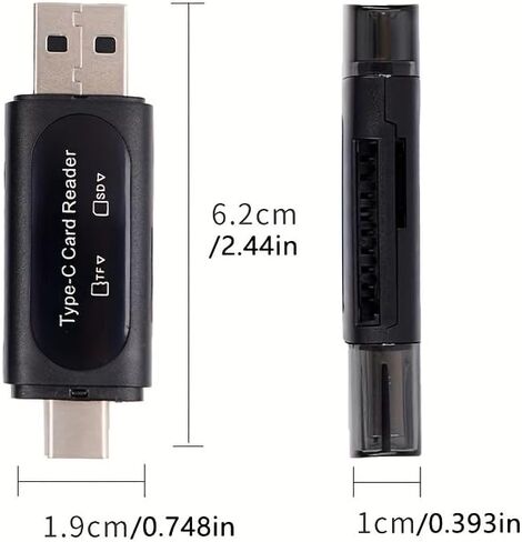 [قارئ ذاكرة بفتحة بطاقة مزدوجة] قارئ بطاقات USB 4 في 1 | اكتب محول C/USB A إلى SD/XC/HC | فتحة مزدوجة للكمبيوتر الشخصي، جالاكسي، الكمبيوتر اللوحي، هواوي (أسود) in Kuwait