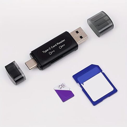 [قارئ ذاكرة بفتحة بطاقة مزدوجة] قارئ بطاقات USB 4 في 1 | اكتب محول C/USB A إلى SD/XC/HC | فتحة مزدوجة للكمبيوتر الشخصي، جالاكسي، الكمبيوتر اللوحي، هواوي (أسود) in Kuwait
