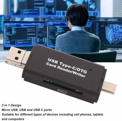 قارئ بطاقة SD USB ذكر 3 في 1، كاتب قارئ بطاقة ذاكرة OTG للهواتف الذكية والكمبيوتر المحمول والتوصيل والتشغيل in Kuwait
