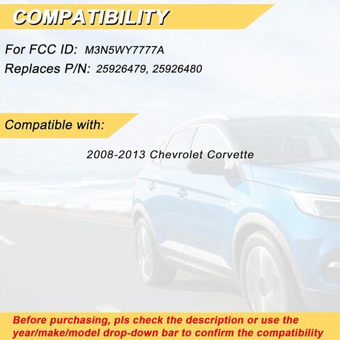 استبدال Vurkcy Key Fob لسيارة Chevy Corvette 2008-2013 بجهاز التحكم عن بعد للدخول بدون مفتاح، M3N5WY7777A، 4 أزرار in Kuwait