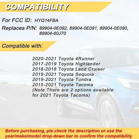 استبدال Vurkcy Key Fob لـ 2015-2021 Toyota Tacoma/ 19-21 سيكويا تندرا/ 16-18 لاند كروزر/ 17-19 هايلاندر/ 20-21 4Runner جهاز تحكم عن بعد للدخول بدون مفتاح للسيارة، HYQ14FBA، 3 أزرار in Kuwait