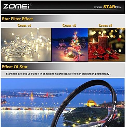 Zomei 67mm Star-Effect Cross Starburst Twinkle + 6 Points Star Filter for Canon Nikon Lens in Kuwait