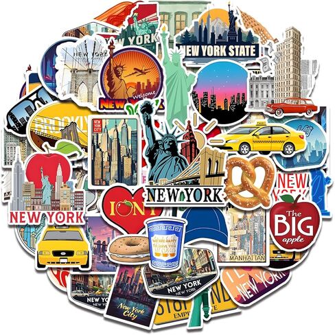 120Pcs New York Stickers New York Party Favors & Decorations, NYC Souvenir Collection NYC Travel Waterproof Vinyl Decals for Journaling Water Bottle and Laptop, USA Souvenir Gifts in Kuwait