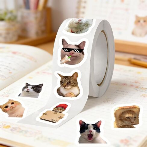 Cat Meme Stickers Roll 500PCS, Funny Cute Animal Vinyl Waterproof Stickers, 10 Styles Decal Pack for Laptop Water Bottle in Kuwait
