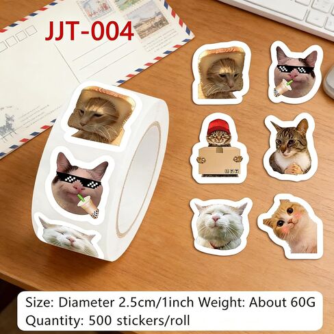 Cat Meme Stickers Roll 500PCS, Funny Cute Animal Vinyl Waterproof Stickers, 10 Styles Decal Pack for Laptop Water Bottle in Kuwait