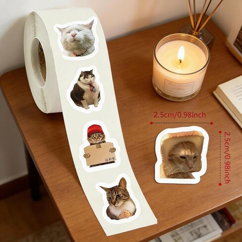 Cat Meme Stickers Roll 500PCS, Funny Cute Animal Vinyl Waterproof Stickers, 10 Styles Decal Pack for Laptop Water Bottle in Kuwait