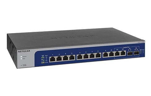 محول NETGEAR 12-Port 10G Multi-Gigabit Plus (XS512EM) - مُدار، مع 2 x 10G SFP+، سطح المكتب أو حامل على حامل، وحماية محدودة مدى الحياة (متجدد) in Kuwait