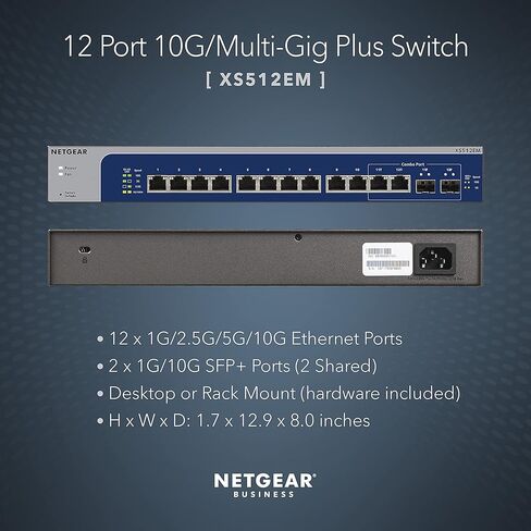 محول NETGEAR 12-Port 10G Multi-Gigabit Plus (XS512EM) - مُدار، مع 2 x 10G SFP+، سطح المكتب أو حامل على حامل، وحماية محدودة مدى الحياة (متجدد) in Kuwait