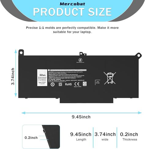 F3YGT Laptop Battery Replacement for Dell Latitude 12 7000 7280 7290 13 7000 7380 7390 P29S002 14 7000 7480 7490 E7280 E7480 E7490 E7290 E7380 fit DM3WC 0DM3WC 2X39G 0F3YGT DM6WC in Kuwait