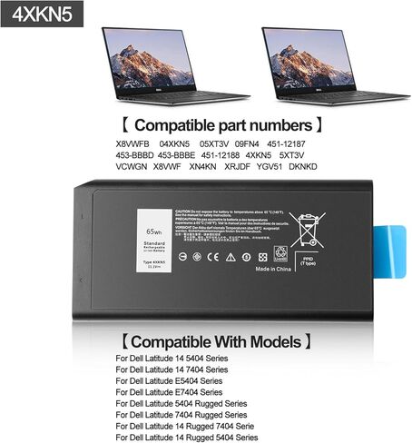 CJ2K1 4XKN5 X8VWF 65Wh بطارية كمبيوتر محمول لـ Dell Latitude 14 Rugged 5404 5414 E5404 Extreme 7404 7414 E7404 Series P45G P45G002 P46G P46G001 كمبيوتر محمول 5XT3V VCWGN XRJDF XN4KN YGV51 453-BBBD in Kuwait