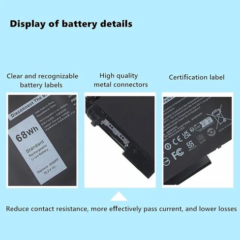 بطارية كمبيوتر محمول 3HWPP متوافقة مع Dell Latitude 5401 5410 5501 5510 5411 5511 الدقة 3541 3551 Inspiron 17 7500/7506 2 في 1 Inspiron 7706 2 في 1 تناسب 10X1J N2NLL 1VY7F 451-BCMN 68 واط ساعي 15.2 فولت in Kuwait