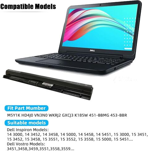 بطارية 40WH 14.8V M5Y1K متوافقة مع Dell Inspiron 14 15 17 5000 3000 Series 5559 5558 3551 3451 3558 i3558 3567 5755 5756 GXVJ3 HD4J0 WKRJ2 VN3N0 HD4J0 991XP P51F P52F P64G P63F P47F in Kuwait