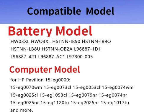 HW03XL Laptop Battery, Compatible with HP Pavilion 15-EG 15-EH 17-CN 17-CP Series, Fit L97300-005 L96887-421 HW03041xl-pl 15-eg0xxx 17-cn0xxx 15-eg0073cl 15-eg0070wm 17-cp0700dx in Kuwait