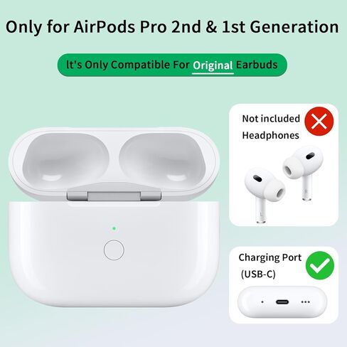 Replacement Charging Case for AirPods Pro 1 & 2 (A2190/A2084/A2083/A2968/A2700/A3047/A3048/A3049/A2931/A2698/A2699) – Lightning & Qi Wireless Charging – Bluetooth Pairing Button – Case Only in Kuwait