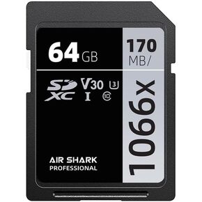 بطاقة ذاكرة Air Shark Professional SDXC، سعة 64 جيجابايت، V30 فئة 10، سرعة نقل 170 ميجابايت/ثانية in Kuwait
