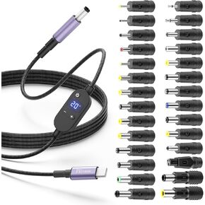 USB C to DC Adapter 140W USB Type C to DC 5.5x2.5mm 4.9FT Barrel PD Trigger Cable with 28 Tips, 5V/9V/12V/15V/20V/28V Multi Voltage Adjustable with LED Display for Tablets/Routers/Speaker in Saudi Arabia