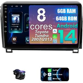 راديو سيارة 8 Core 6+64G لسيارة Toyota Tundra 2007-2013 مع CarPlay اللاسلكي وAndroid Auto، شاشة لمس OLED 10.1 بوصة Android 14 Toyota Tundra Radio Stereo، SWC/AM/FM/RDS، كاميرا 1080P in Kuwait