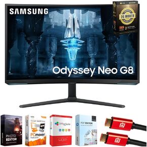 مجموعة شاشة ألعاب منحنية مقاس 32 بوصة Odyssey Neo G8 4K UHD 240 هرتز، مع Tech Smart USA Elite Suite 18، وكابل HDMI 2X 4K وحزمة حماية حصرية لمدة 26 شهرًا من Deco Gear CPS (BEACH-CPS-26M1000) in Kuwait