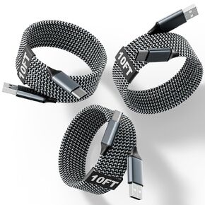 كابل USB إلى UAB C بطول 10 أقدام، 3 حزم USB A إلى USB C كابل مضفر للشحن السريع بطول 10 أقدام لهاتف iPhone 17/16/15، كابل Carplay للسيارة تمت ترقيته بقوة إضافية من USB إلى سلك USB C لهاتف iPhone 17 16 15، وGalaxy S26/S25 والمزيد in Kuwait