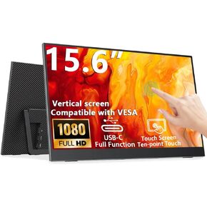 Portable Touchscreen Monitor 15.6'' 1080P HDR Display, USB-C Vertical Monitor with Stand & Speakers, VESA Compatible External Monitor for Laptop Mac Windows Android (No Touch for iPhone/iPad/Consoles) in Kuwait