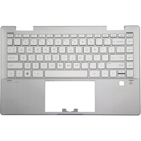 BestParts Palmrest مع لوحة مفاتيح بديلة بإضاءة خلفية لجهاز HP Pavilion X360 14-EK 14T-EK 14 بوصة، فضي مع فتحة بصمة الإصبع - N09603-001 in Kuwait