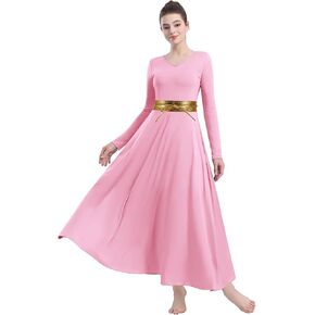 Women Long Sleeve Praise Dance Dress V-Neck Liturgical Worship Dance Costumes Lyrical Costume Church Robe in Kuwait