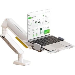 Laptop Mount with Adjustable Tray for 10-17"Notebook, Full Motion Gas Spring Mount Arm for 17-32"Monitor, C-Clamp and Grommet Base Monitors Arm,White in Kuwait