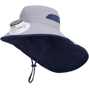PURFUN Kids Wide Brim Fisherman Hat with Mini Fan, Girls Boys 3 Speed Solar USB Charging Fan Camping Fishing Beach Sun Hats in Saudi Arabia