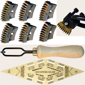 مجموعة/مجموعة Mastercarver Complete Pro Gunsmith Gunstock Checkering 18 LPI، 20 LPI، 22 LPI، قاطعات تباعد 60°، 75°، 90° أحادية الخط، مقبض/حامل القاطع ومقياس الفحص. in Kuwait