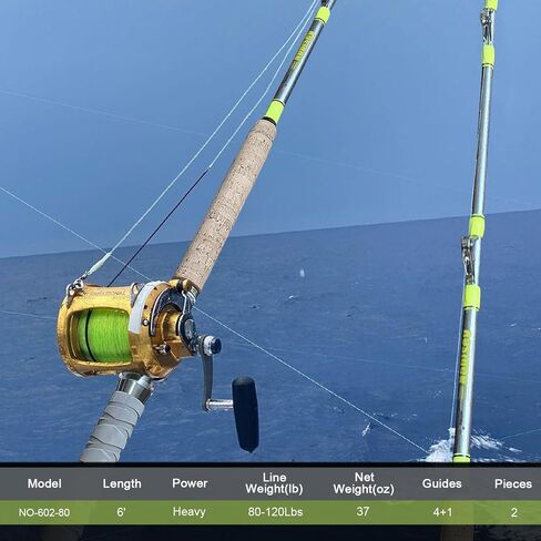 Fiblink 2-Piece Saltwater Trolling Rod، 6FT Big Game Roller Rod، Deep Dropper Fishing Pole in Kuwait