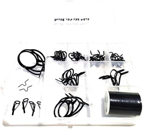 Kalavarma Fishing Rod Repair Kit 44 Pcs for Spinning and Casting Rod Guides,Set Mixed Size Double Leg Stainless Steel,one Piece Stamped Frame Fishing Rod Repair Kit Guide Tip Top Repare in Kuwait