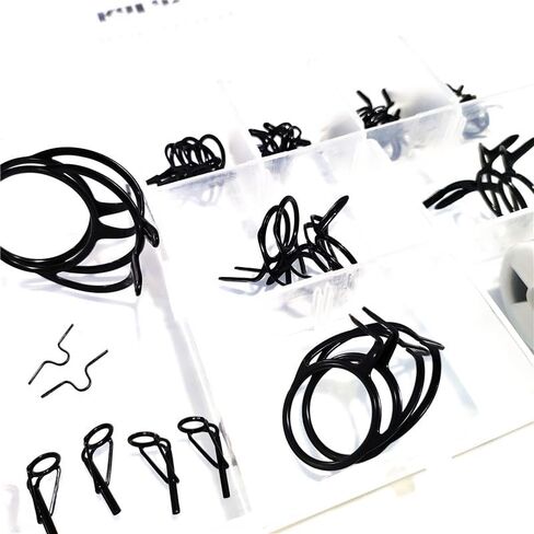 Kalavarma Fishing Rod Repair Kit 44 Pcs for Spinning and Casting Rod Guides,Set Mixed Size Double Leg Stainless Steel,one Piece Stamped Frame Fishing Rod Repair Kit Guide Tip Top Repare in Kuwait