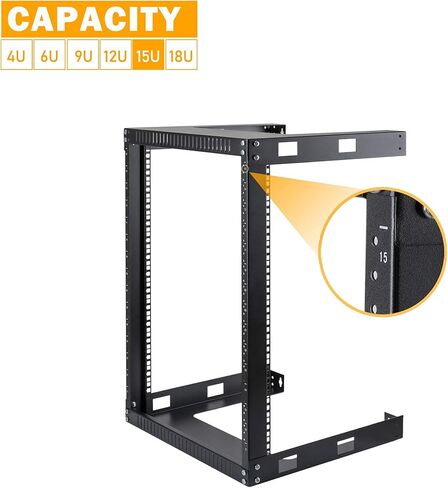 RIVECO 15U Cabinet 19" Wall Mount Shelf Network Rack Deep 2 Post Open Frame Firm Constructed for Internet/Server/AV/Home Equipment/Patch Panel & M6 Screws 50 Sets in Kuwait